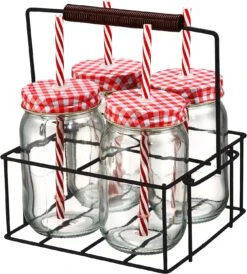 Artland Gingham Sipper Jar Set With Square Metal Caddy, Clear