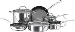 Farberware Millennium Stainless Steel Nonstick Cookware Set, 10-Piece Pot And Pan Set, Stainless Steel
