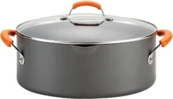 Rachael Ray Hard Anodized Orange Handles 8 Qt. Covered Oval Pasta Pot With Pour Spout