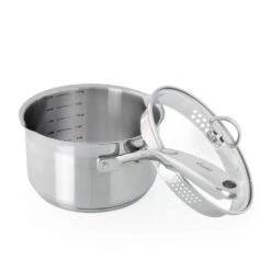 Chantal Induction 21 Steel 2.5qt. Pour-Spout Saucepan W/ Strainer Glass Lid
