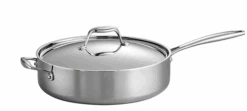Tramontina Tri-Ply Clad Stainless Steel 6-Quart Saute Pan With Lid, Induction-Ready Cooking Pan, Dishwasher-Safe