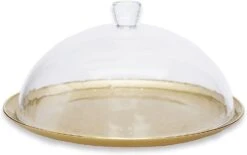 Classic Touch Decor Gold Cake Plate With Glass Dome 12"