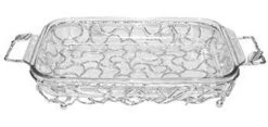 Classic Touch Silver Handled Pyrex Holder With Leaf Design And Pyrex Rectangular Dish