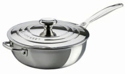 Le Creuset 3.5 Quart Stainless Steel Saucier Pan With Lid & Helper Handle